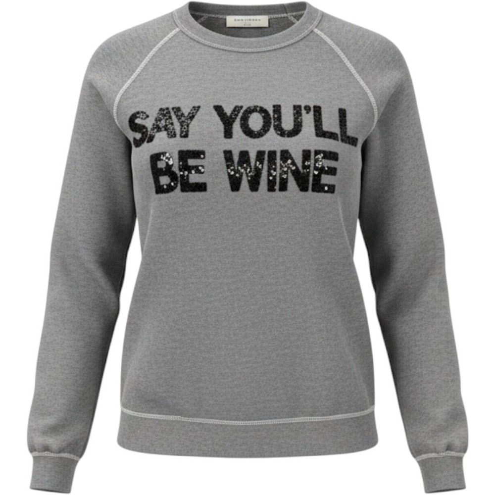 Bow & Drape Say You'll Be Wine Sequin Gray Raglan Sweatshirt S